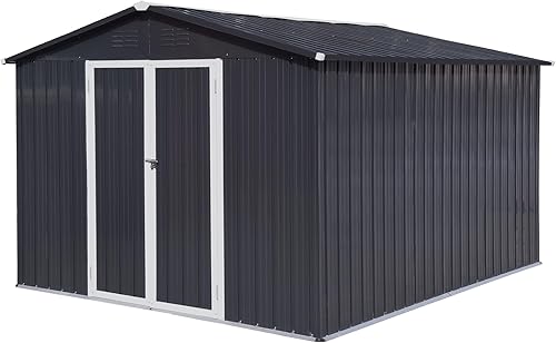Miniatura 4 de Cobertizos y almacenamiento al aire libre, cobertizo de almacenamiento de metal exterior de 10 x 8 pies de acero galvanizado con puerta bloqueable,
