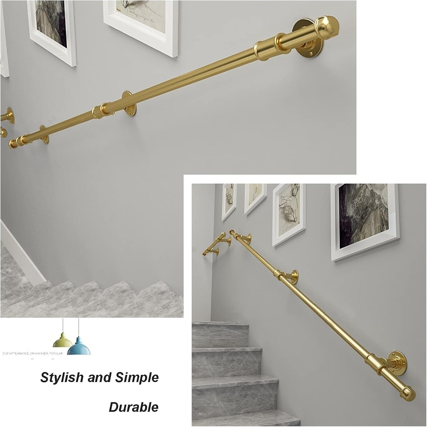 De Alta Resistencia Barandilla de Hierro Forjado Dorado, pasamanos de Seguridad de Pared for Uso Interior y Exterior.(80cm)