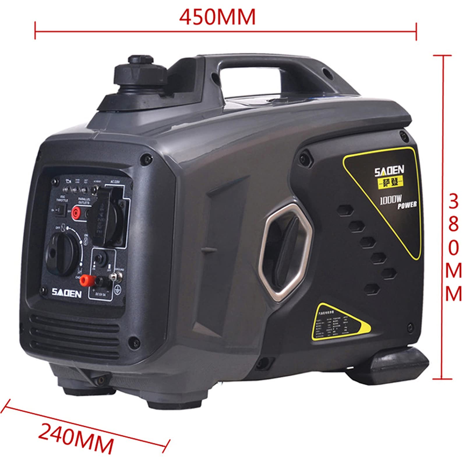 Generatore di Benzina Portatile Silenzioso da 1000 W Motore Elettrico Generatore di Inverter Digitale a Benzina a Gas per Uso Domestico