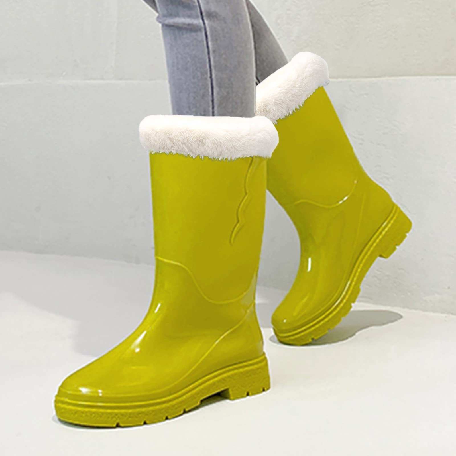 Botas de nieve de tacón alto para mujer, botas de nieve de pantorrilla media, calcetines antideslizantes en el interior, botas de lluvia extraíbles, zapatos de agua de goma al aire libre