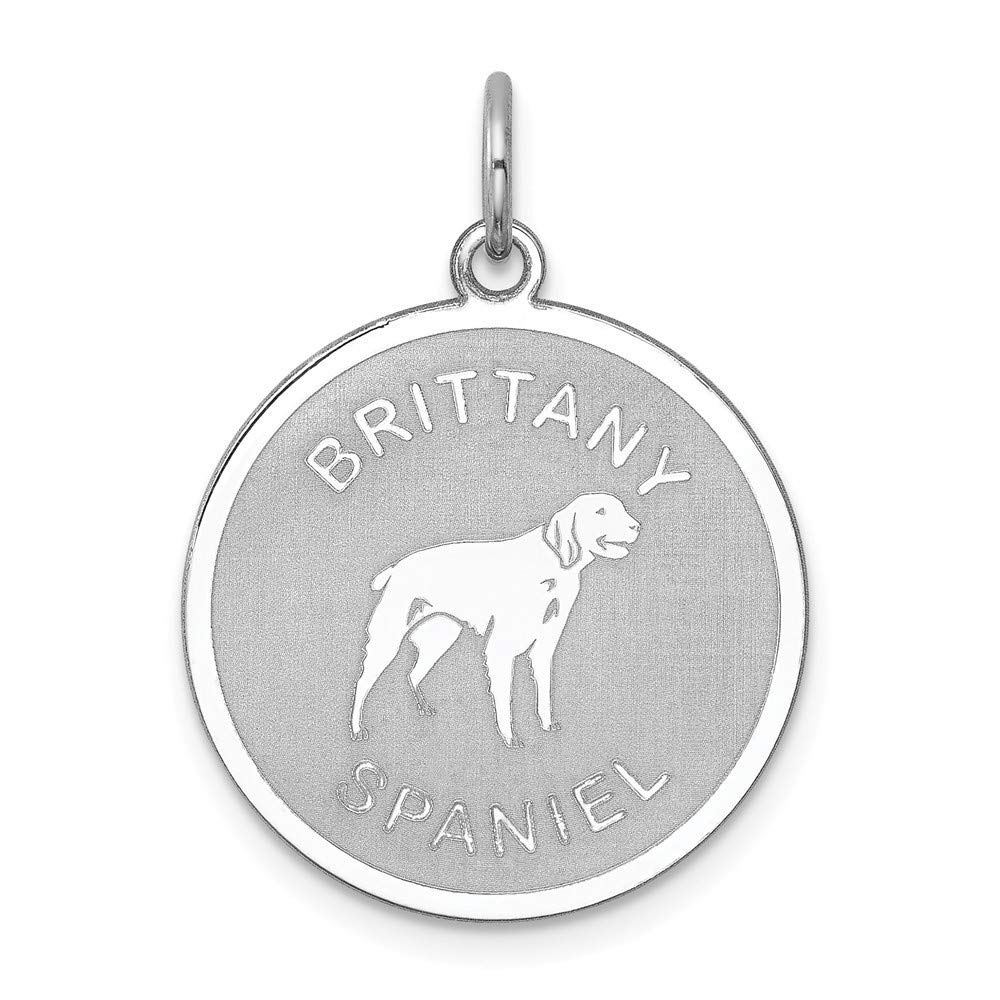 925 Sterling Silver Solid Faceted Engravable Laser Etched Brittany Spaniel Disc Charm Pendant Necklace Measures 26x19mm Wide Jewelry Gifts for Women