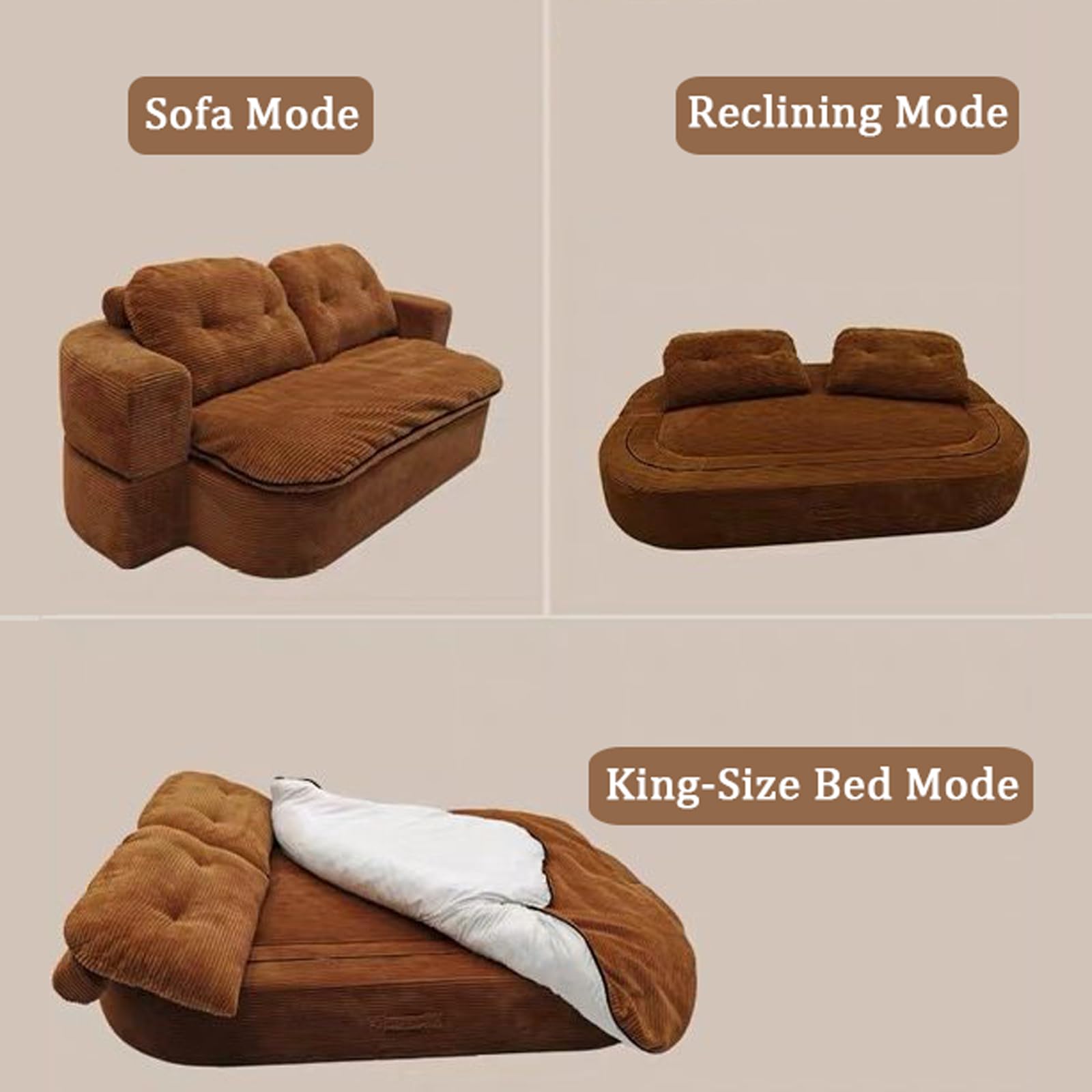 Umwandelbares Schlafsofa, modularer, faltbarer Boden, Loveseat Sleeper Couch, abnehmbar und waschbar, für Wohnzimmer, Gästezimmer, Studio