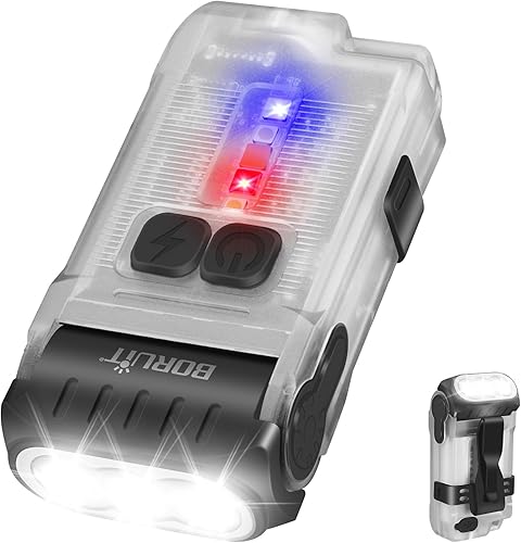 BORUIT V15 Linterna LED pequeña y potente EDC con luz blanca cálida roja, brillante 1200LM USB C recargable, 10 modos, mini llavero de bolsillo con
