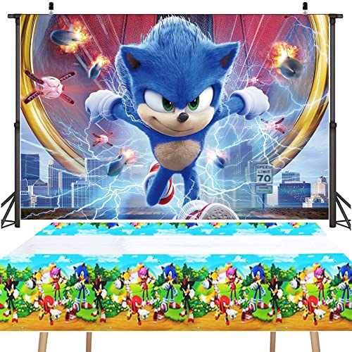 Blue Hedgehog Themed Photography Background 5x3 feet a Tablecloth