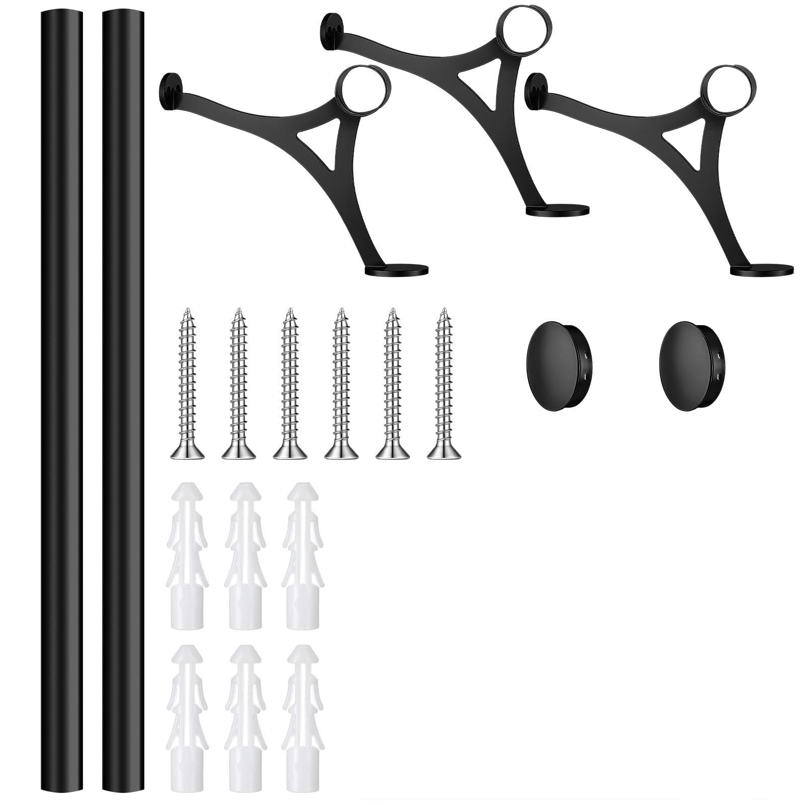 Zonon 6 ft Bar Foot Rail Kit Black Undercounter Mount Hardware and Tubing Complete Kit Foot Railing for Bar Dome End Cap Stainless Steel Black Finish for Kitchen Island Indoor Outdoor