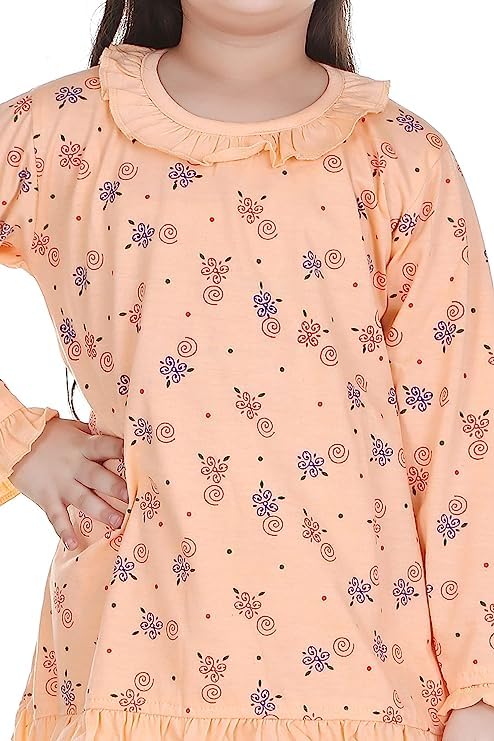 Image of Jain Traders Baby Girls Floral Print Hosiery Cotton Top & Pyjama Set