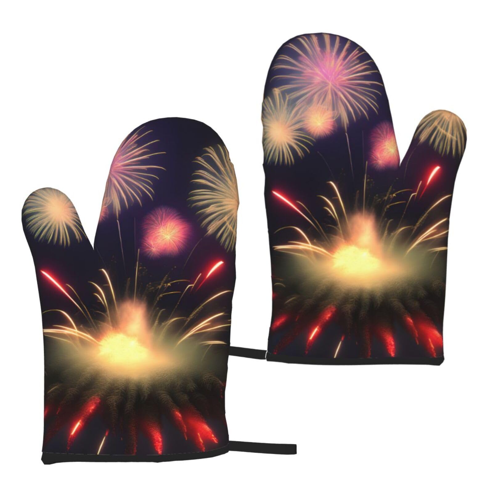 Explosion Fireworks 3d Print Heat Resistant Universal Fit Oven Microwave Gloves Home Cooking Baking Grilling