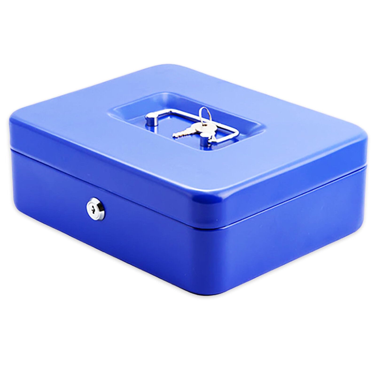 Cash Box Coin Money Bank Deposit Lockable Metal Tin Petty Key Security Safe Boxes (Blue, 12" inches)