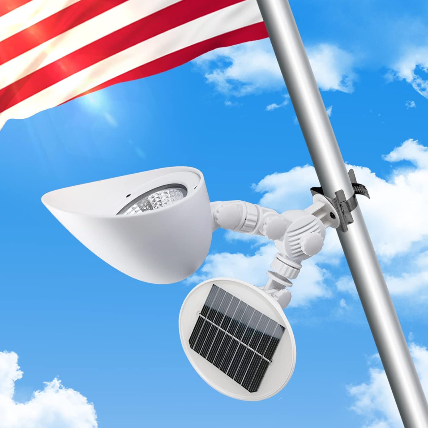 FlagPole Light Solar Powered Bright 5 Super Led Lights 360