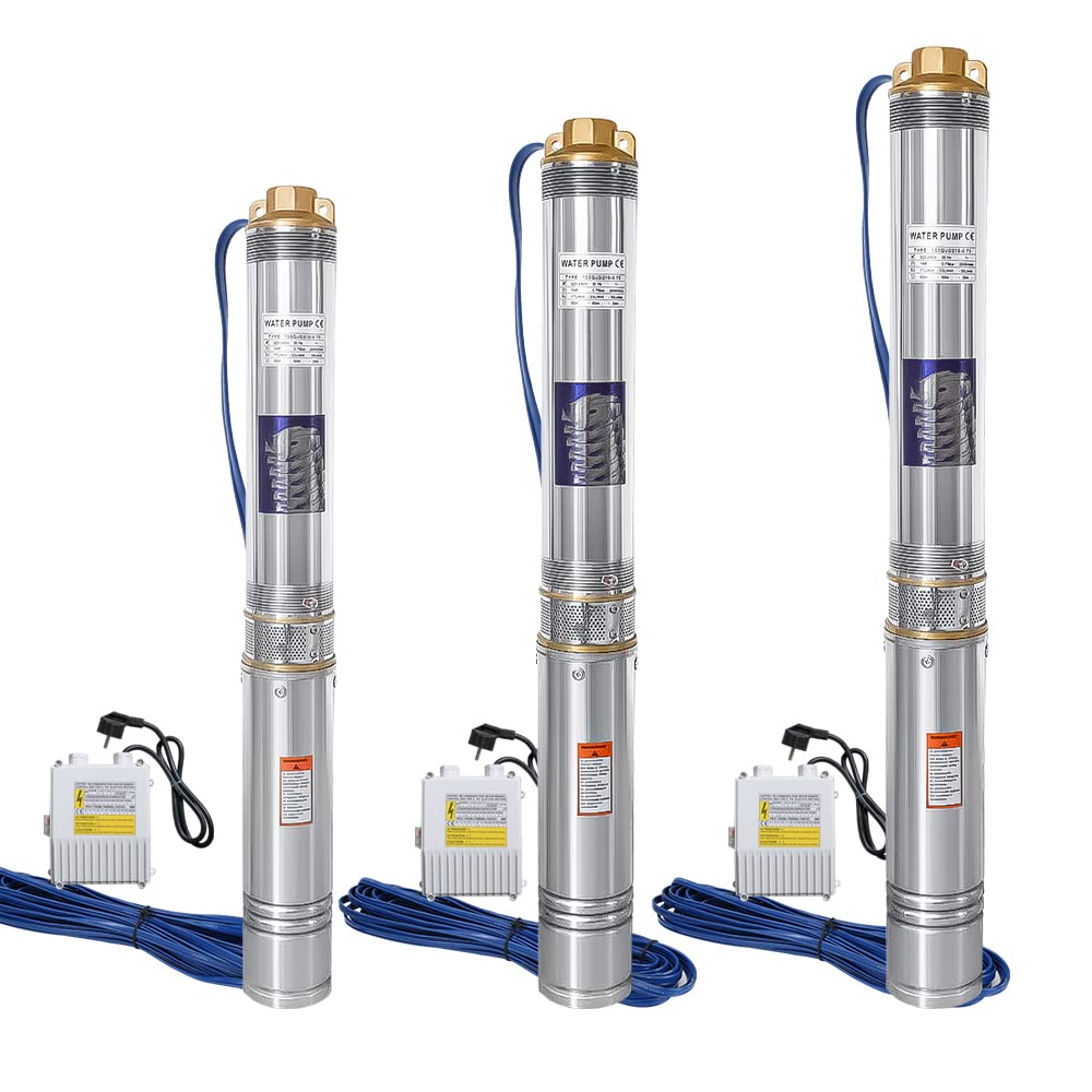 Pompe immergée 750W 4000 L/h 6,7 bar acier inox profondeur 67 m câble 20M pour puits profond