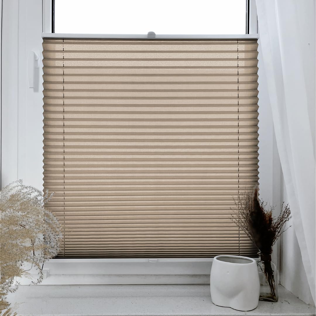 Home-Vision Premium Plissee ohne Bohren Klemmfix Melange Beige B90 x H120cm | Faltrollo mit Klemmträger Lichtdurchlässig Rollo Leinenoptik Blickdicht Sonnenschutz Jalousie für Fenster & Tür