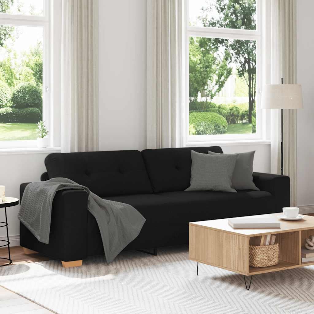 Sofa 3-osobowa, czarna, materiał 220 x 78 x 80 cm z wytrzymałą ramą multipleksową, tapicerowanym siedziskiem, wszechstronna do salonu, sypialni, pokoju gościnnego, zajmuje mało miejsca i jest