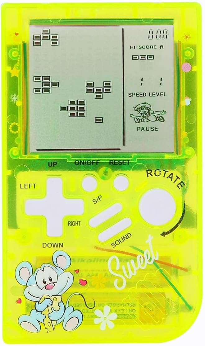 CZT Transparent Block Game Machine 23 Built-in Games Retro Children's Game Console Student Device Puzzle Handheld Console Electronic Brick Compact Portable Christmas Girl Gifts (Green)