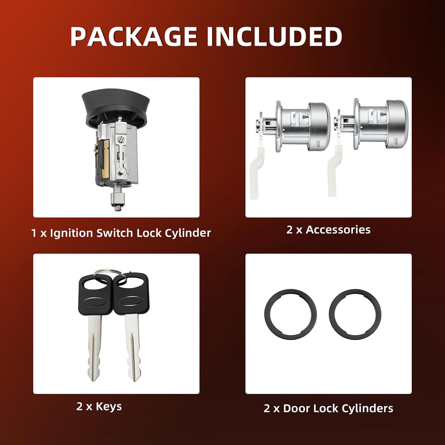 Ignition Switch & Door Lock Cylinder Kit with Keys Compatible with Ford E-150 E-250 E-350 F-150 F-250 F-350 Econoline Replacement LC6177, DL5885x2, 597638 No Chip
