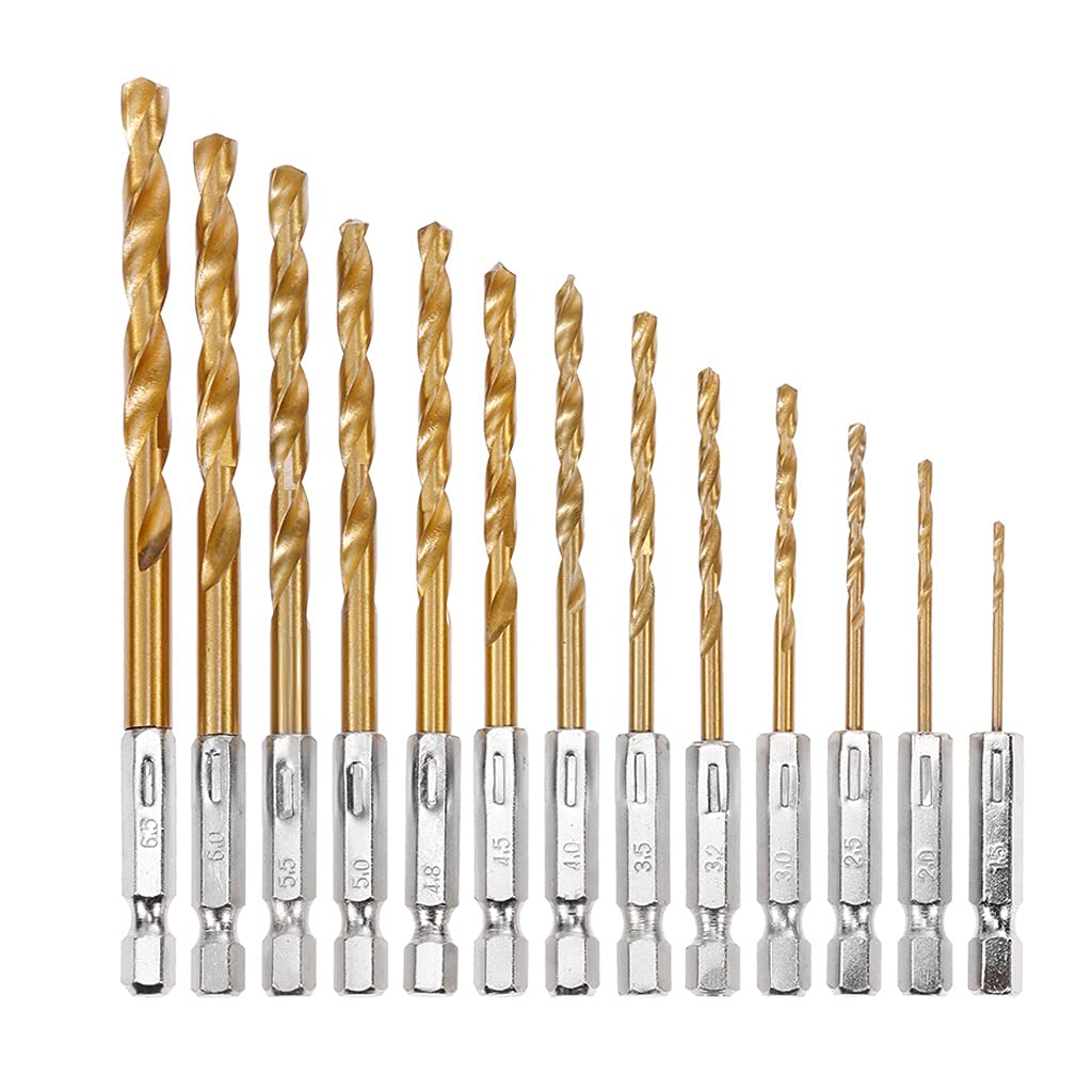 Set High Speed Drill Bit Steel Coated 1/4 Hex Shank 1.5-6.5mm