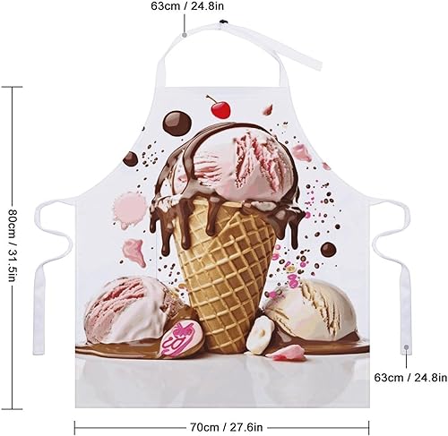 Miniatura 2 de MUSM Delantal de helado, clásico vintage divertido con bolsillos delantales, babero ajustable resistente a gotas de agua para cocina, restaurante,