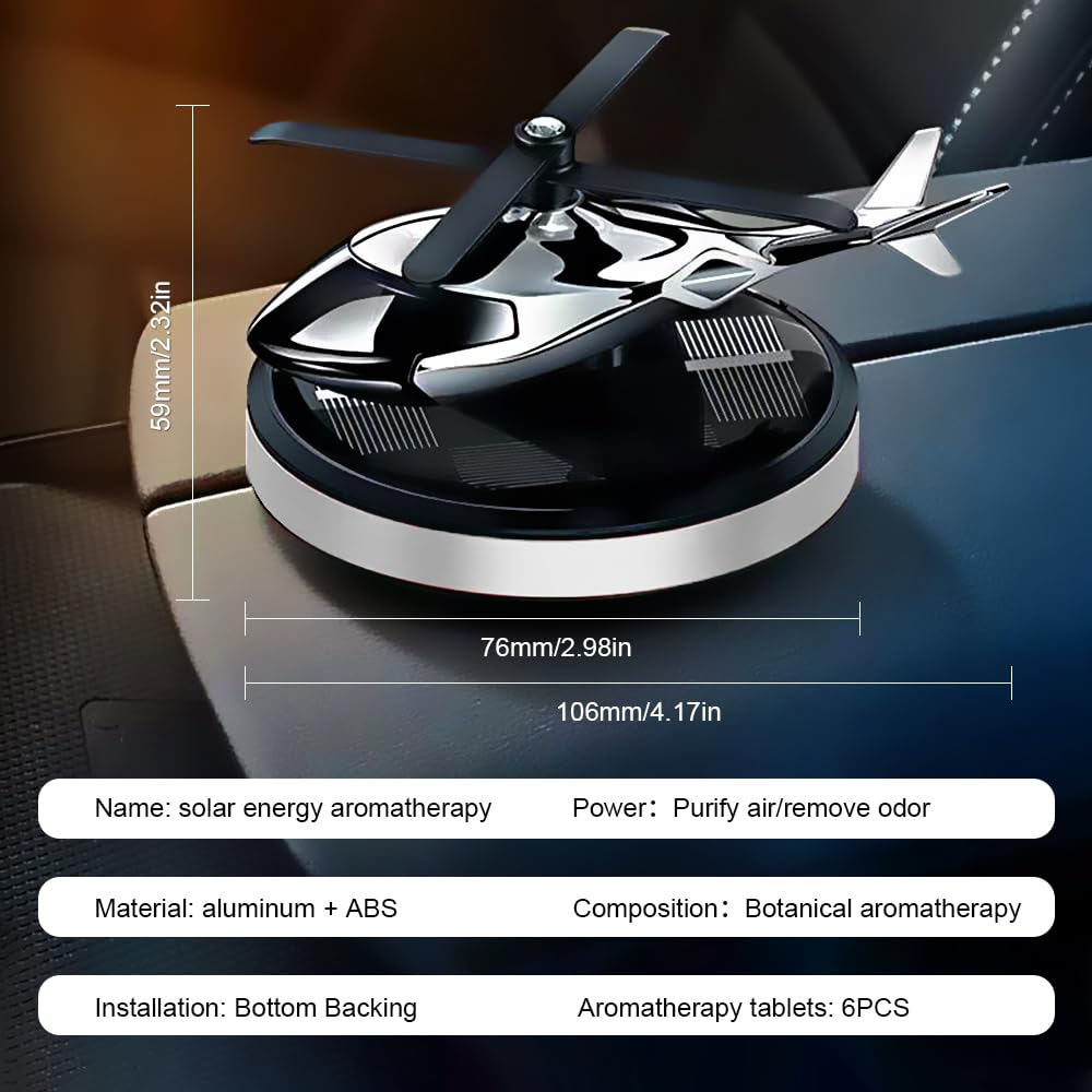 Difusor de ambientador para coche, helicóptero creativo de energía solar giratorio, aromaterapia, aviación, aleación, difusor solar fuerte con tecnología eliminadora de olores para coche,