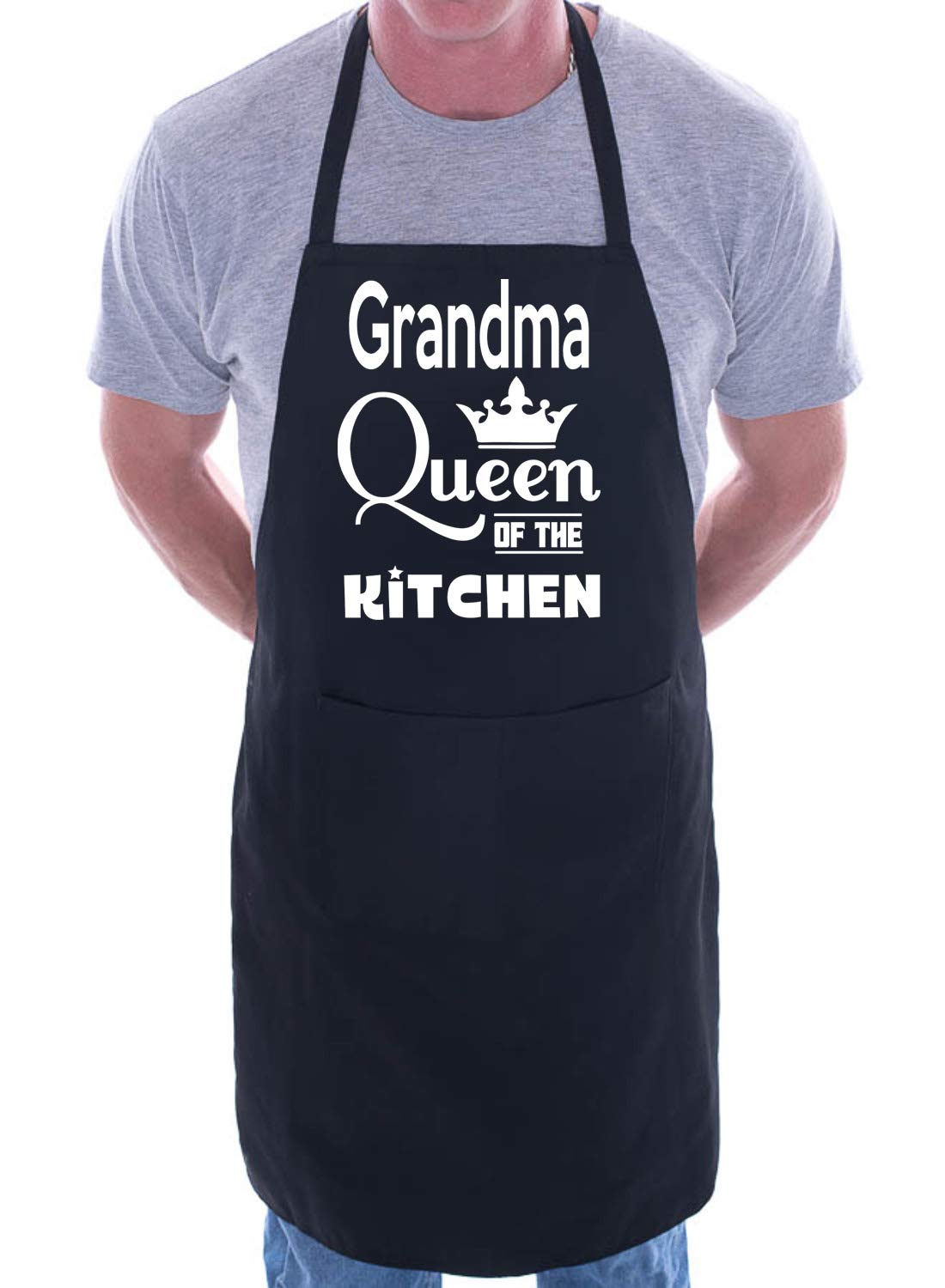 Print4U Grandma Is Queen Of The Kitchen Chef Apron Cooking Novelty Baking Gag Gift Present Ladies Black