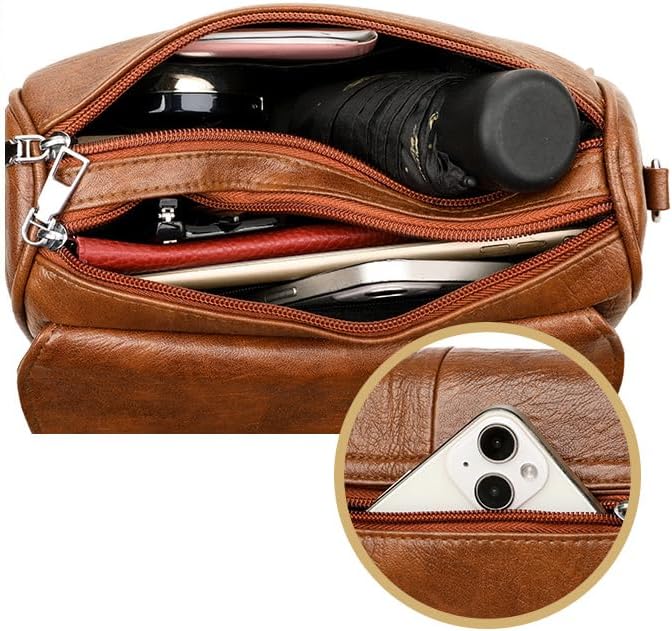 Women's Soft Leather Crossbody Bag, Minimalist Flap Messenger Purse, Lightweight Commuter Shoulder Bag - Image 4