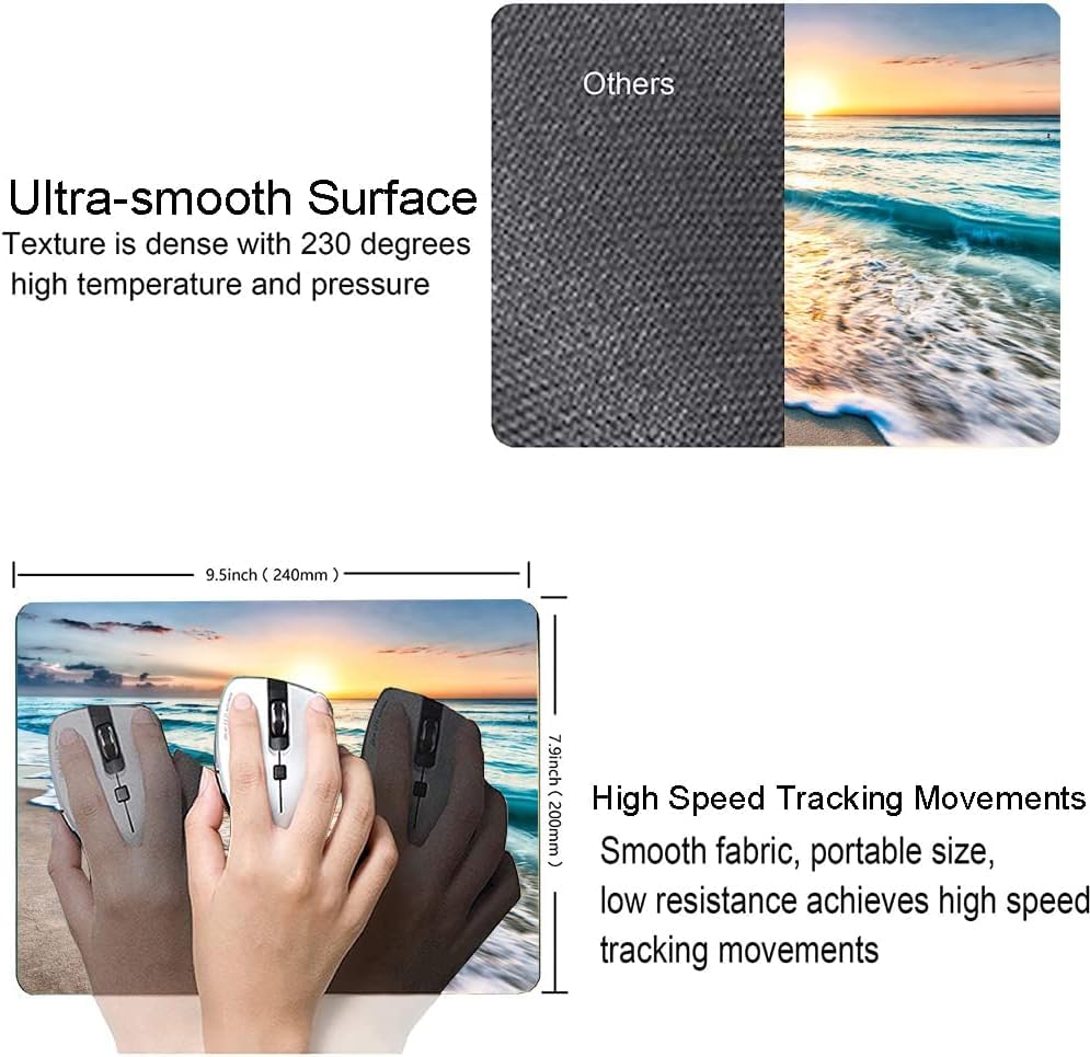 Image of Premium-Textured Printed Mouse Pad, Non-Slip Rubber Base Mousepad for Laptop, Computer & PC, 9.5x7.9 in - Enhanced Precision, Ergonomic Comfort, Ideal for Gaming & Office (Beach Sunset)
