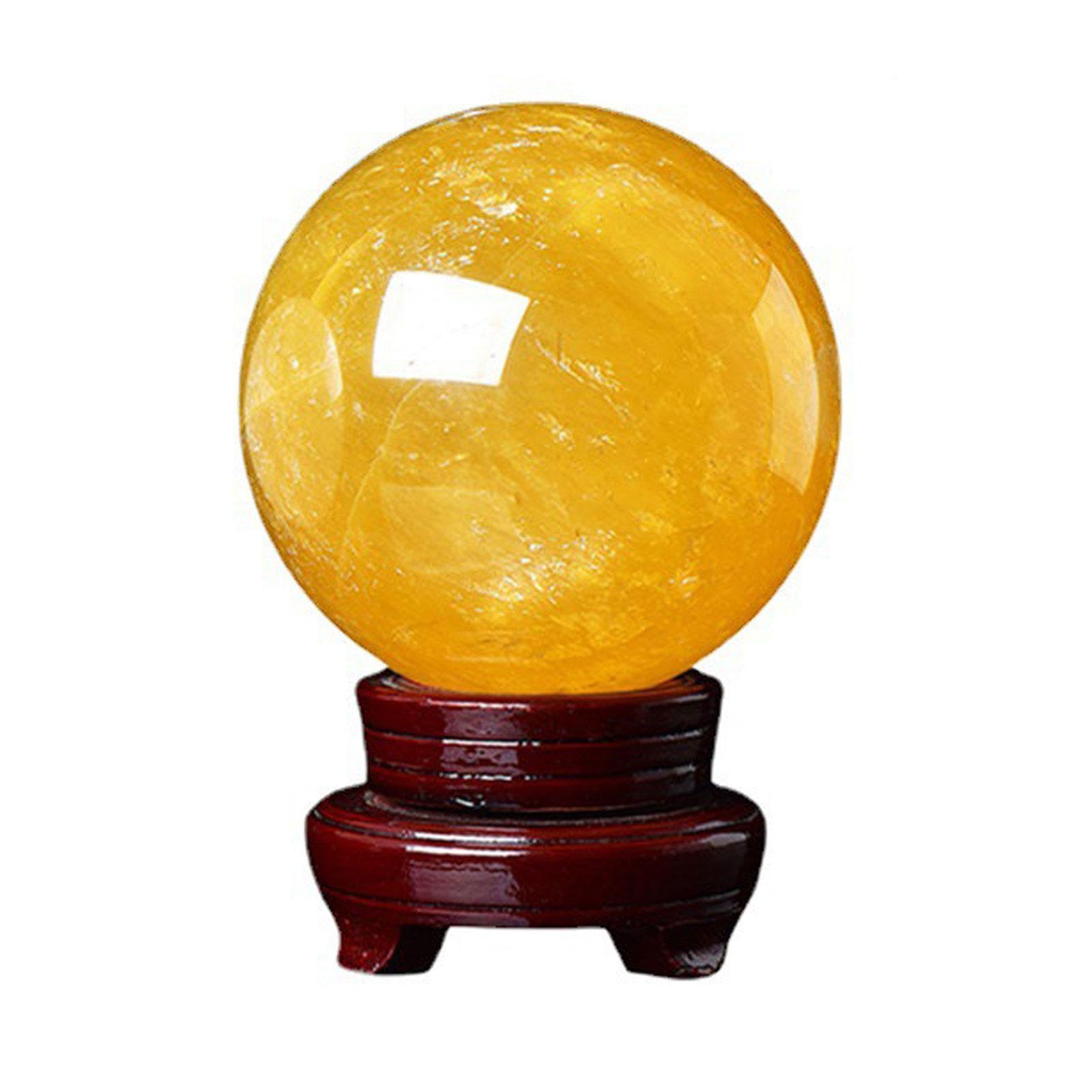 UNYQBFKM Crystal Ball, with Wooden Base Natural Yellow Feng Shui Crystal Ball Ornaments Office Living Room Study Porch Lucky Home Decorations Crystal Divination Ball,Yellow-20cm/7.9in