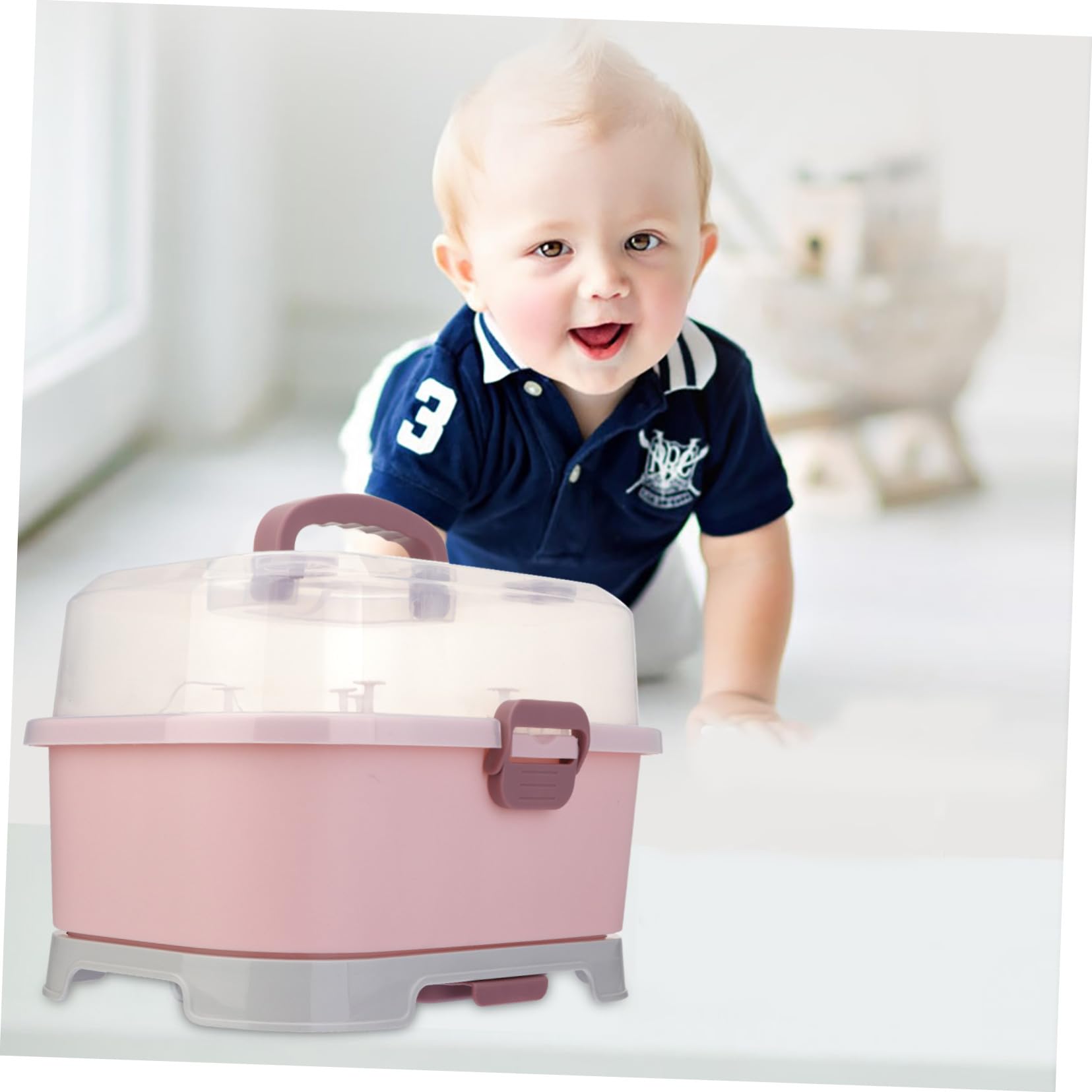 Babyflaschen Aufbewahrungsbox Groß, Pp, Rosa, Tragbar | Milchflaschen und Schnuller, Viel Platz für Stillzubehör, Geeignet für Zuhause und Unterwegs