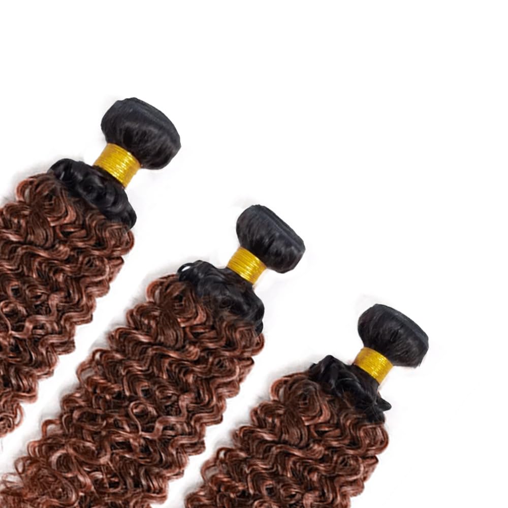 P4/30 Human Hair Kinky Curly Bundles With Highlight Dark Brown Curly Bundle Brazilian Remy Hair Extensions Highlight Curly Bundle Hair Weave 20 22 24 inch