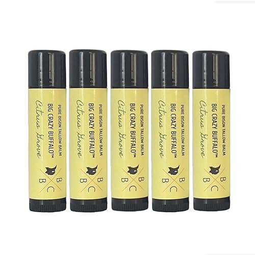 Big Crazy Buffalo Pure Bison Tallow - Bálsamo labial de seno de cítricos, (paquete de 5) Limón y limón, hidratante, no forma hábitos, alivia los