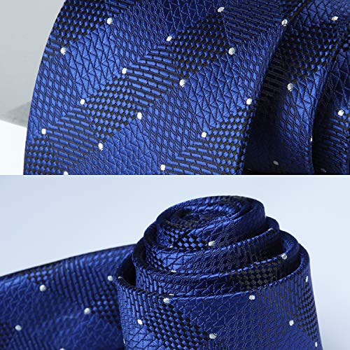 Image of HISDERN Ties for Men Plaid Checkered Tie with Pocket Square Woven Business Formal Necktie Handkerchief Set Wedding Party