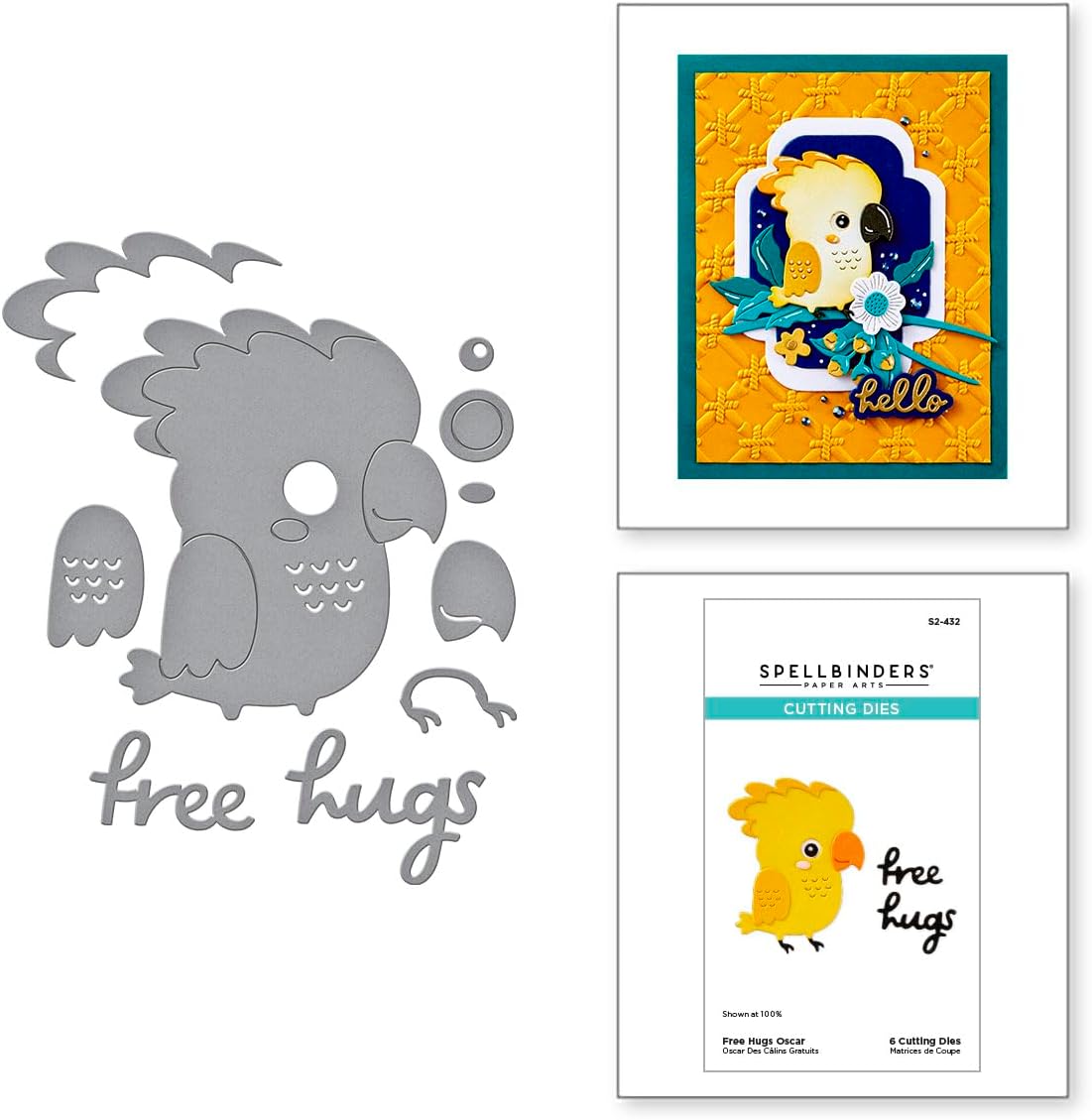 Spellbinders S2-432 Free Hugs Oscar Etched Dies from The Cheerful Chirps Collection