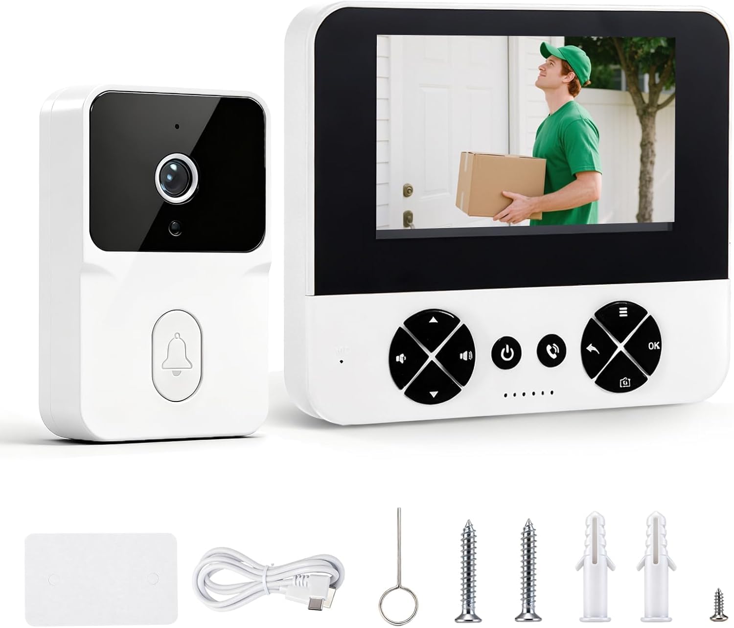 Sonnette sans Fil avec Caméra – Écran 4.3″ IPS, Portée 150m, Pas de WiFi ni Application, Vision Nocturne, Audio Bidirectionnel, IP63 Étanche, Enregistrement Local Jusqu’à 256Go, 14 Langues