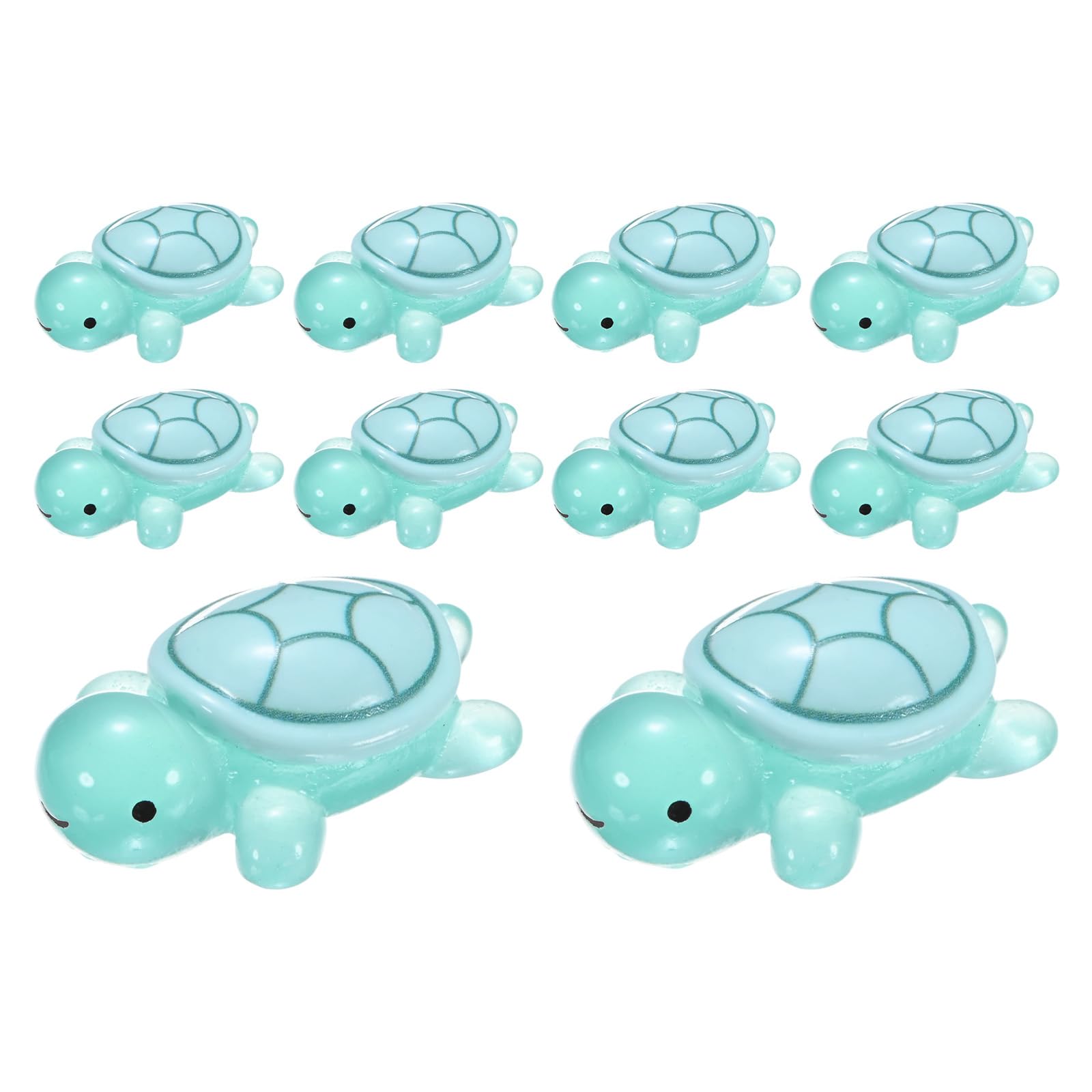 M METERXITY 10-Pack Luminous Small Resin Turtles, 3.39" Glow in the Dark Tiny Sea Turtle for Terrarium/Micro Landscaping, Decorative Miniature Ocean Animal Figurine to Place [Cyan]