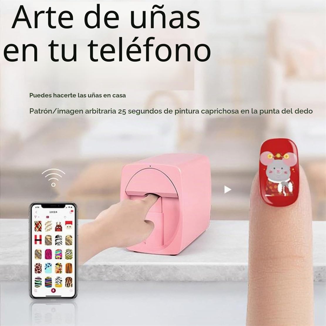 Impresora Digital Móvil para Decoración De Uñas: Máquina Portátil para Pintar Uñas, Impresora 3D para Uñas, Compatible con WiFi/Bricolaje, 30S, Impresión Y Procesamiento como Uno Solo,Pink