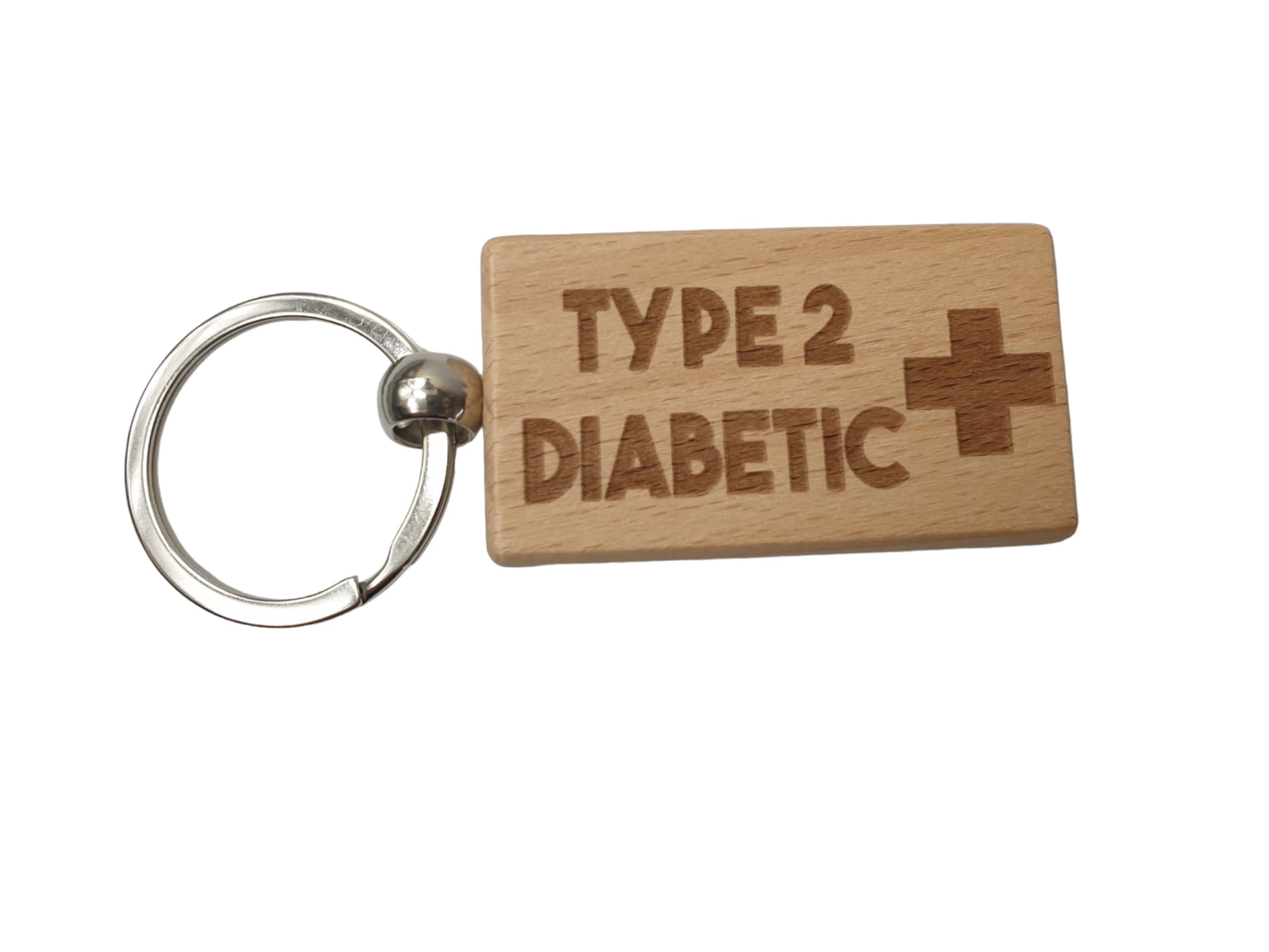 Decalarama Brown Diabetic Keyring Gift - Medical Alert Type 2 Diabetes Key Ring - Engraved Hardwood Key Chain
