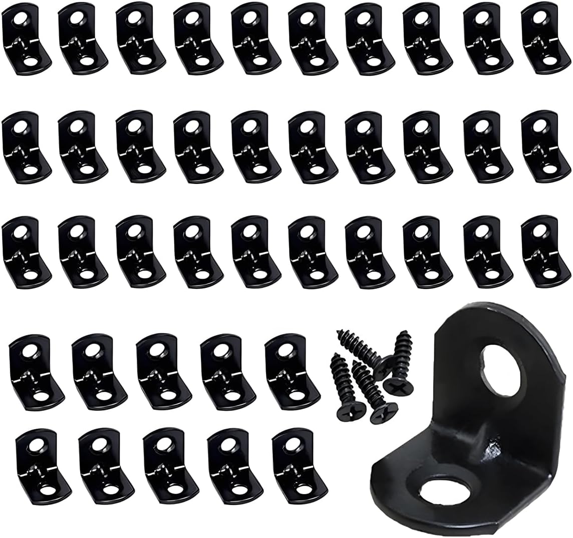 40PCS L Bracket Corner Brace Reinforced Corner Support Brackets Small Right Angle Bracket with 80PCS Screws for Furniture Cabinet Wardrobe Drawer Bed Desk