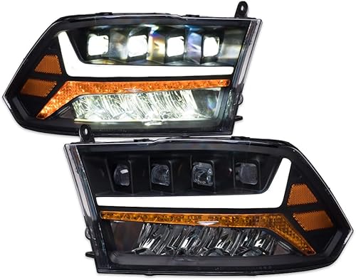 TLAPS 7422440583555 para Ram 1500 2009-2018  Classic 2019-2022  2500 3500 2010-2018 Black Housing Full LED Sequential Quad Projector Faros