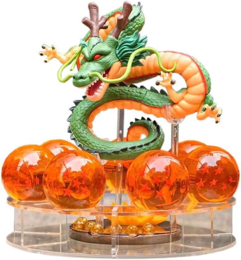 Resin Shenron Figure Shenlong Statue Set 3.5cm Crystal Balls + Shelf with Gift Box for Business Halloween Christmas Holiday