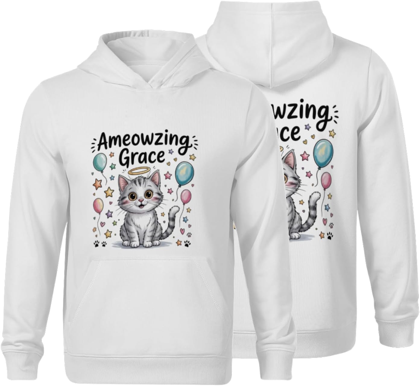 Kids Funny Ameowzing Grace, Cat Christian Church Worship Leader Boys Girls Lightweight Kangaroo Pocket Hoodies