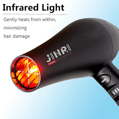 Vista 9 de JINRI Secador de pelo infrarrojo, secador de pelo profesional para salón de belleza, secador de pelo iónico negativo para secado rápido, secador