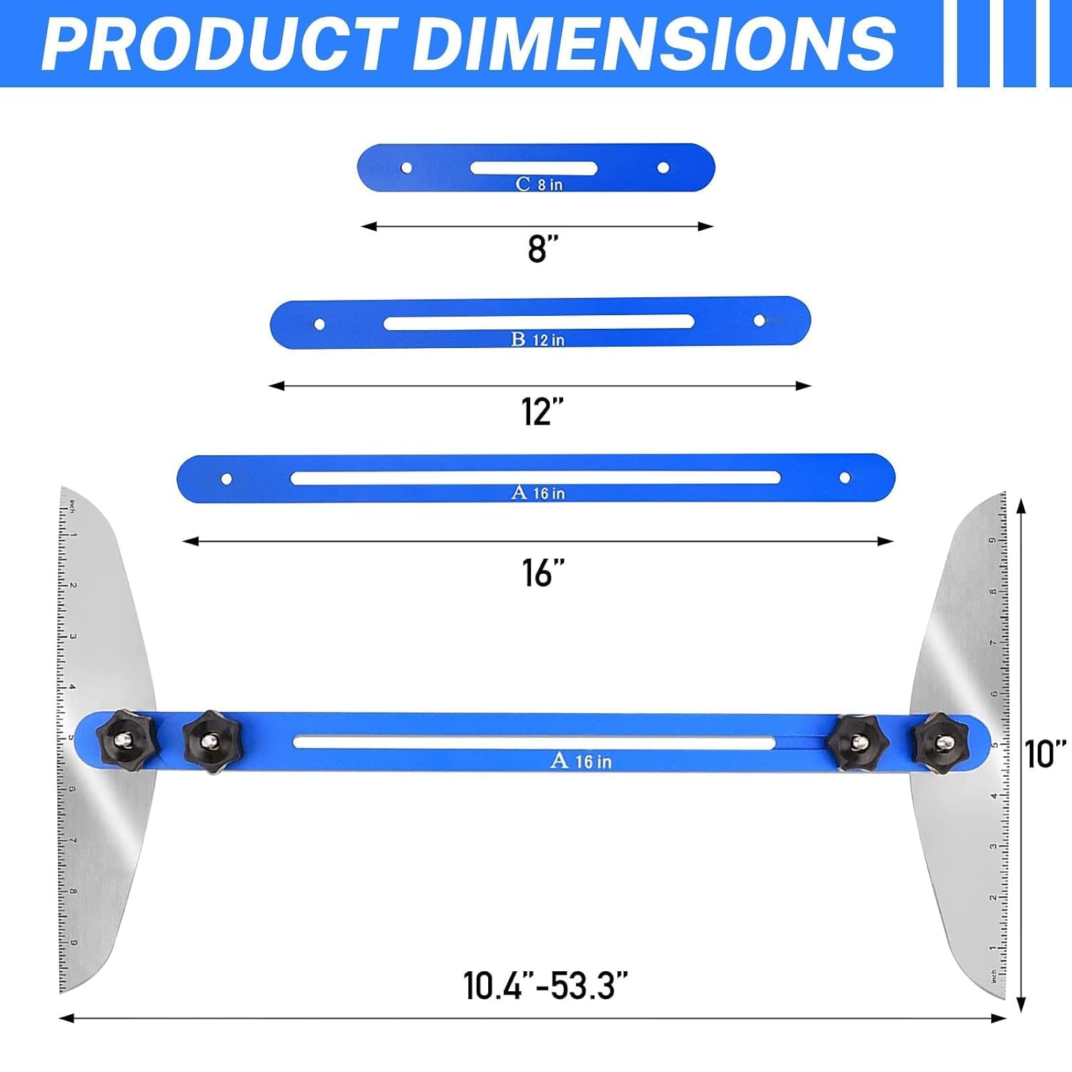 OKSTENCK Stair Tread Gauge Template Measuring Stair Tool-Stair Jig Cutting Guide Tool for Stair Treads,Drywall and Partitions Adjustable from 11in to 60in(Blue) - Image 2