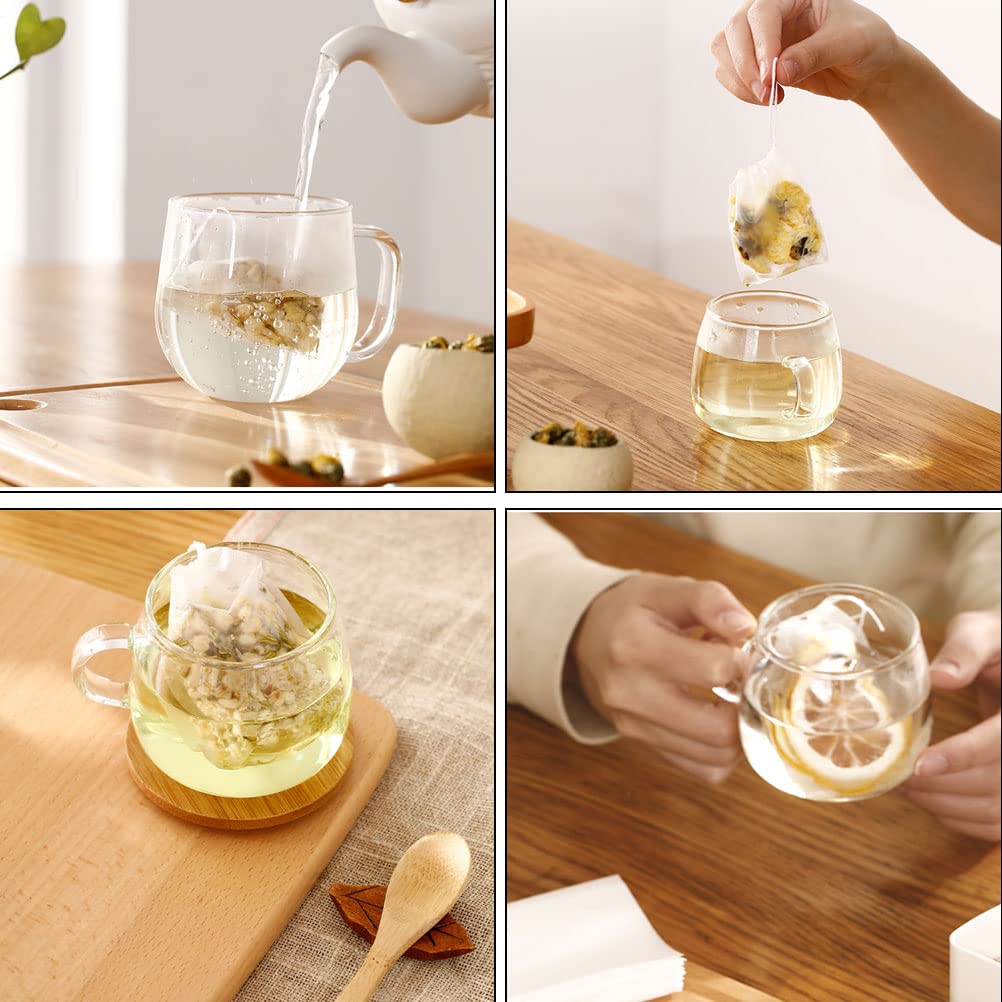 Yoosso 100 Bolsas de Filtro de té, 9 x 7 cm, vacías con cordón, Filtro de té Fino para Especias Sueltas, té, Hierbas en Polvo, café (Blanco