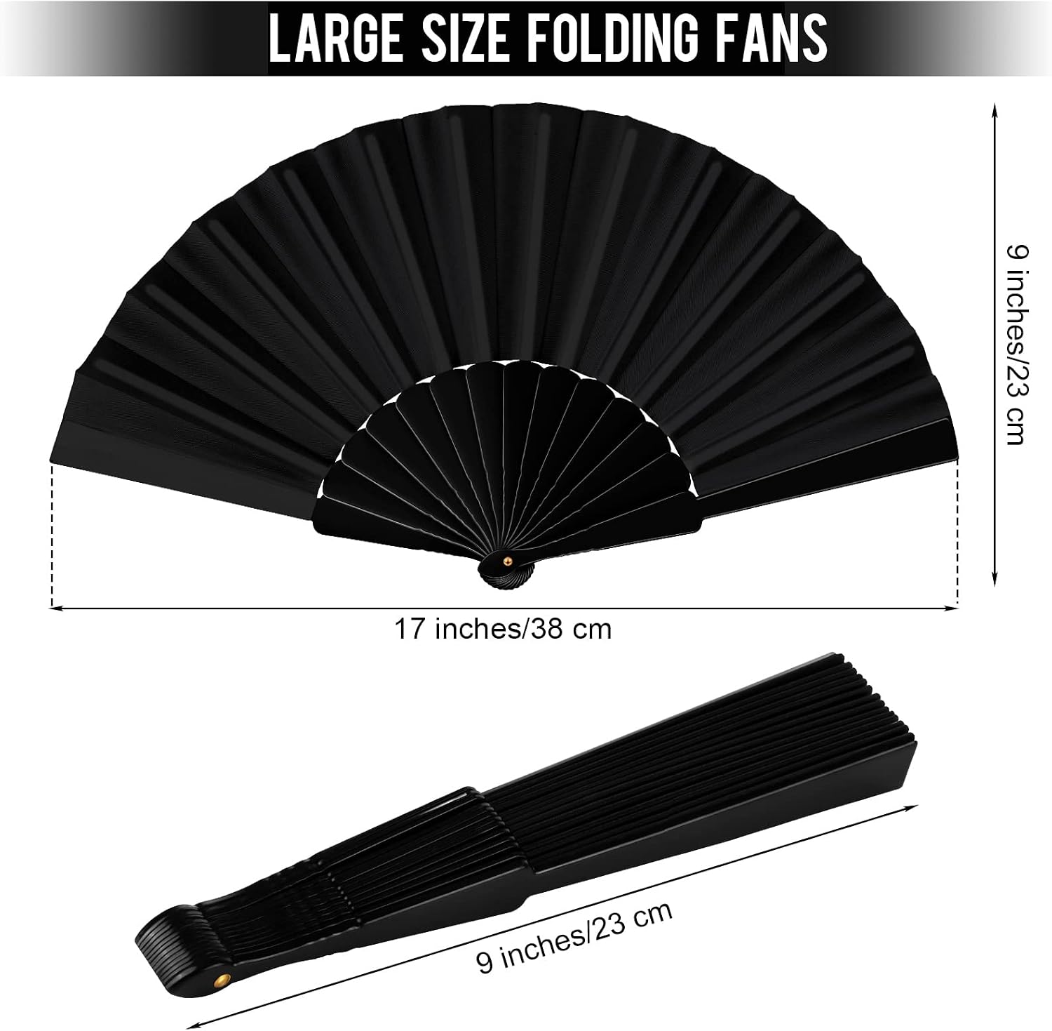 durony 8 Pieces Handheld Folding Fan Nylon Cloth Chinese Fans with Plastic Handle Decorative Folding Fans for Party, Wedding Gifts, Home Decoration, Black