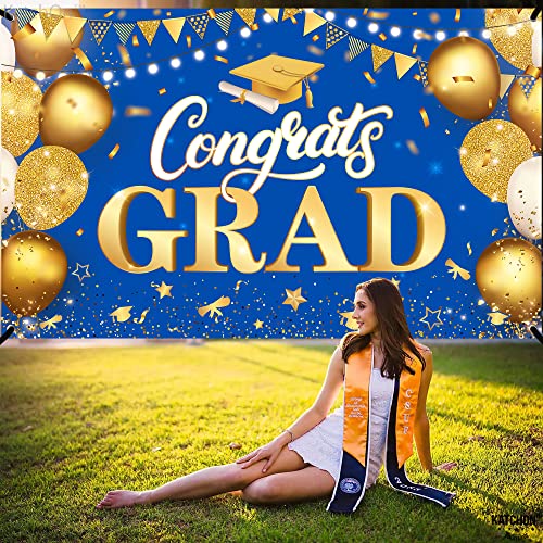 Image of KatchOn, XtraLarge Congrats Grad Banner - 72x44 Inch, Congratulations Banner | Graduation Class of 2026, Blue and Gold Grad Decorations Class of 2026 | 2026 Graduation Decorations
