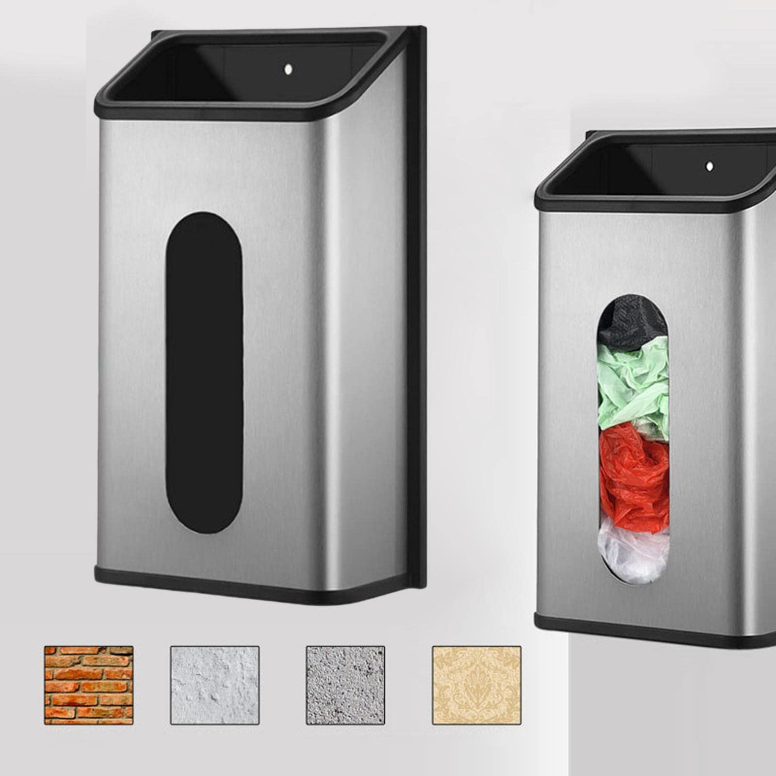 F Fityle de Bolsas de Montaje en Pared para comestibles, dispensador, de Almacenamiento de Material Acero Inoxidable Cepillado con una Abertura Extra