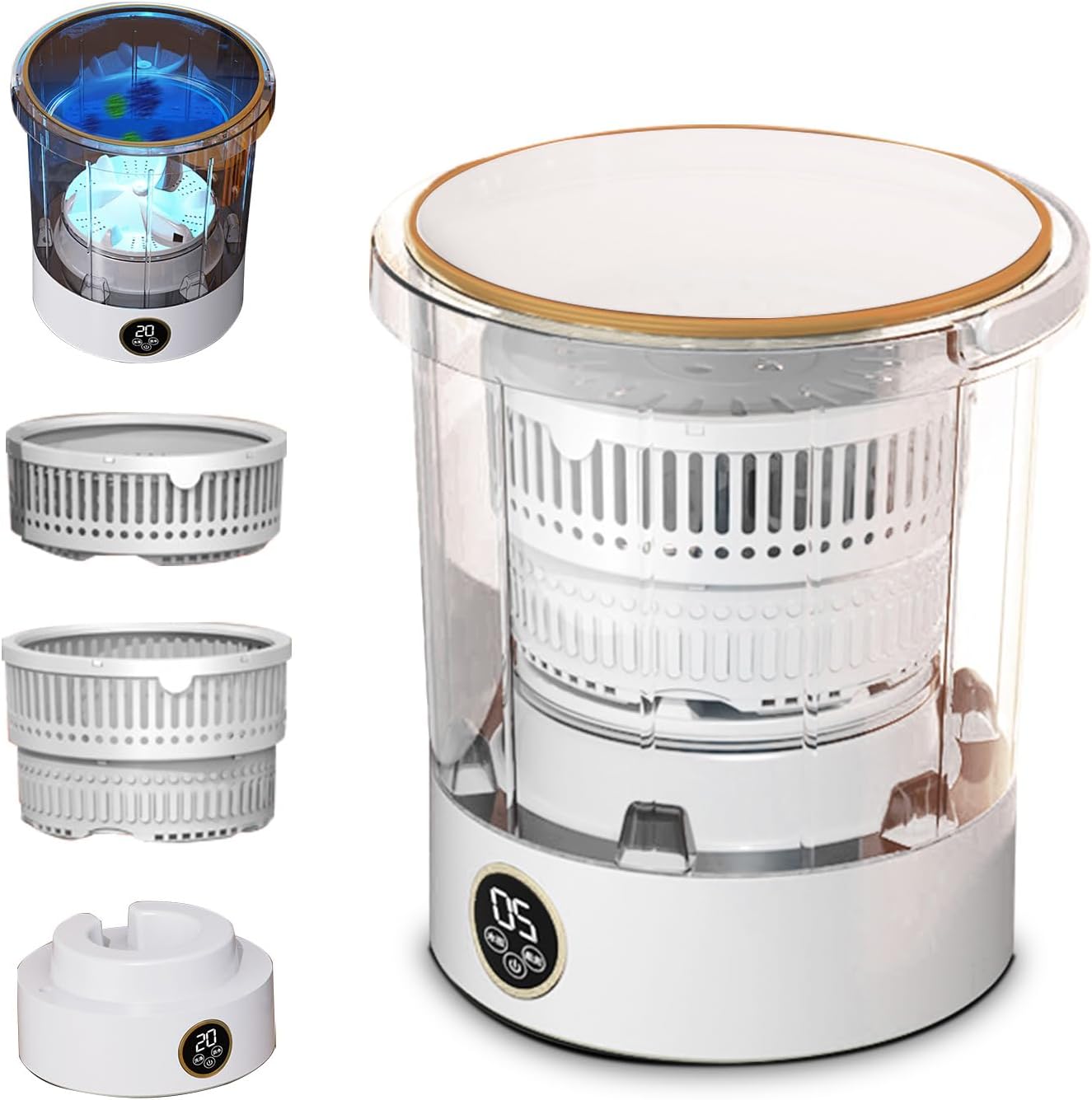 OccuwzzPortable Washing Machine - Mini Small Washer and Spin Dryer for Baby Clothes, Underwear, or Small Items - Blue Light, Compact and Lightweight, Ideal for Small Spaces and Travel
