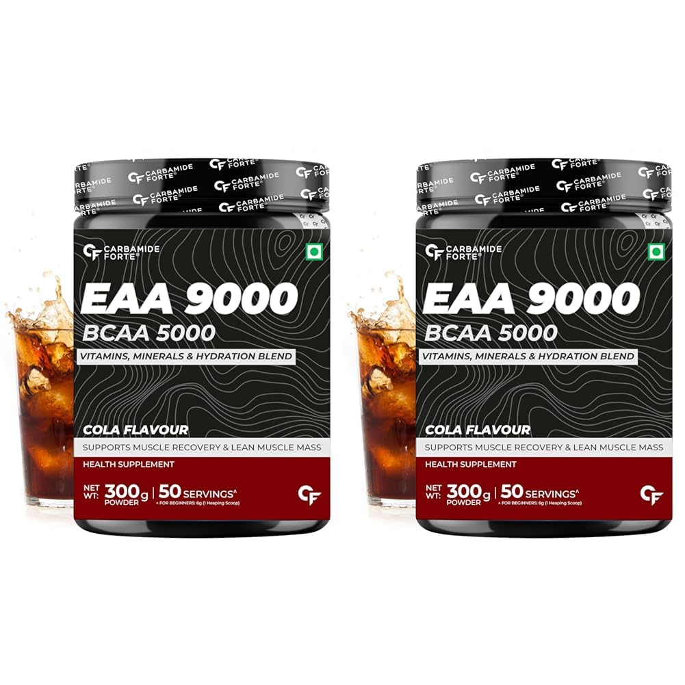 Carbamide Forte Eaa Supplement With Bcaa 5000Mg | Eaa intra workout Supplement For Men & Women With Hydration Blend & Vitamins - Cola Flavour - 50 Servings - Powder 300G (Pack of 2)-image-40