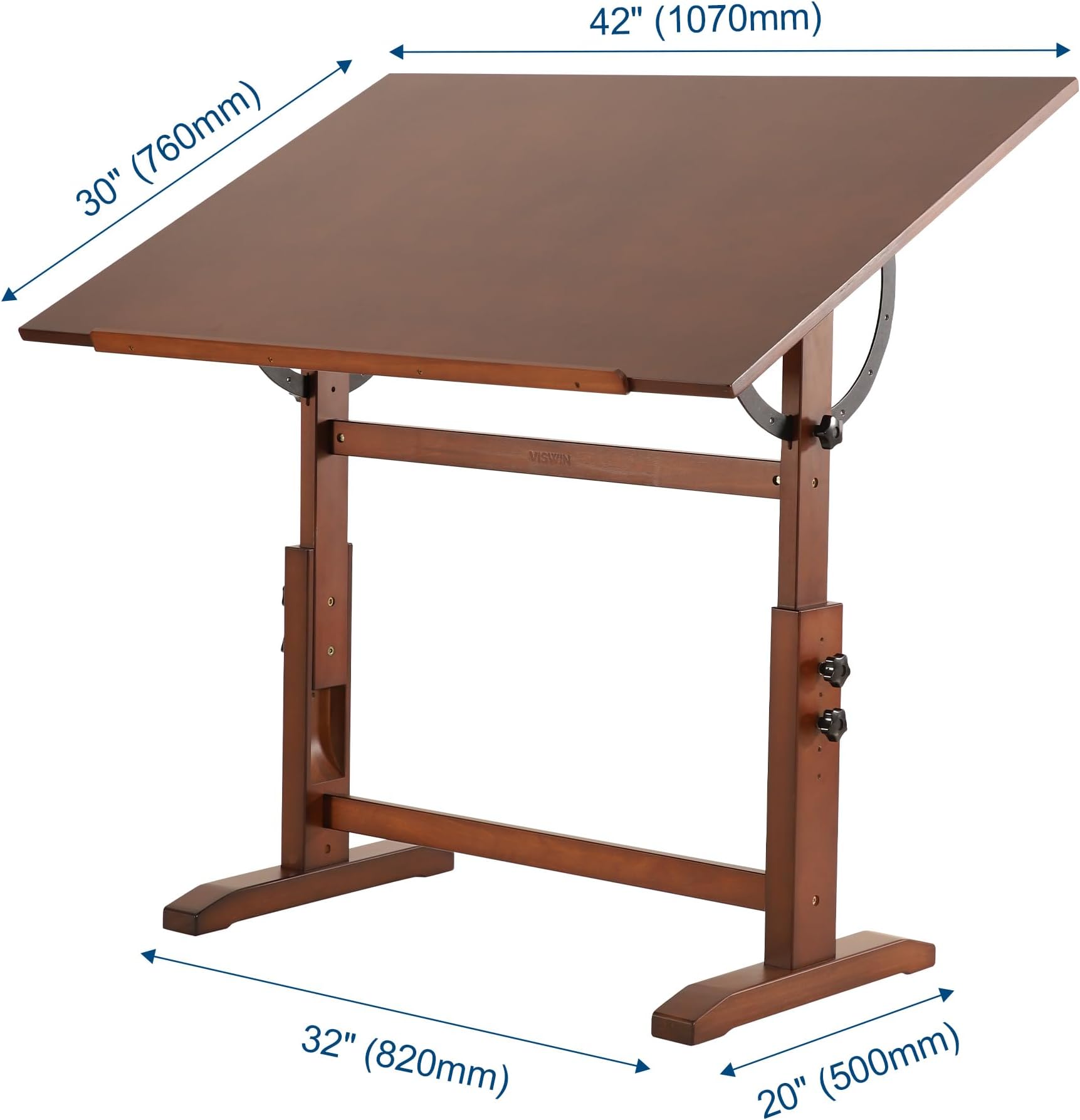 VISWIN Wood Drafting Table for Adults, 30" X 42" Extra-Large Drawing Table with Adjustable Height & Angle for Art Studio, Solid Pine Wood Artist Desk for Drawing, Drafting, Writing, Reading
