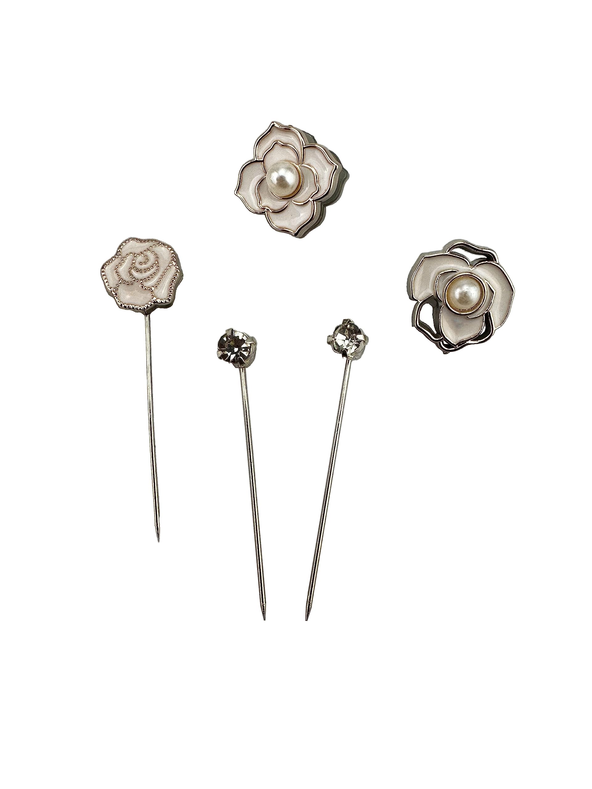 MeiSie magnetic pin combo with hijab pin set of 5 pcs white colour/scarf pin/brppche/needle pin/laple pin, medium, Brass, No Gemstone