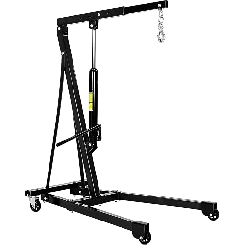 Hydraulic Engine Hoist, 1.5 Ton Portable Cherry Picker with Telescoping Boom and 4 Swivel Casters, 3000 LBS Capacity, Shop Crane Lift for Garage, Warehouse & Auto Repair, Black