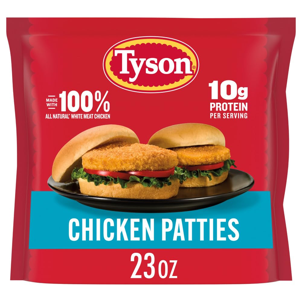 Tyson Frozen Chicken Patties, 23 Oz | 10g protein per serving; all natural, minimally processed; raised without added hormones; no artificial ingredients